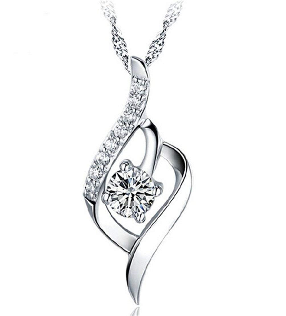 925 Sterling Silver Statement Crystal Pendant Necklace for Women Fashion Jewelry Accessories