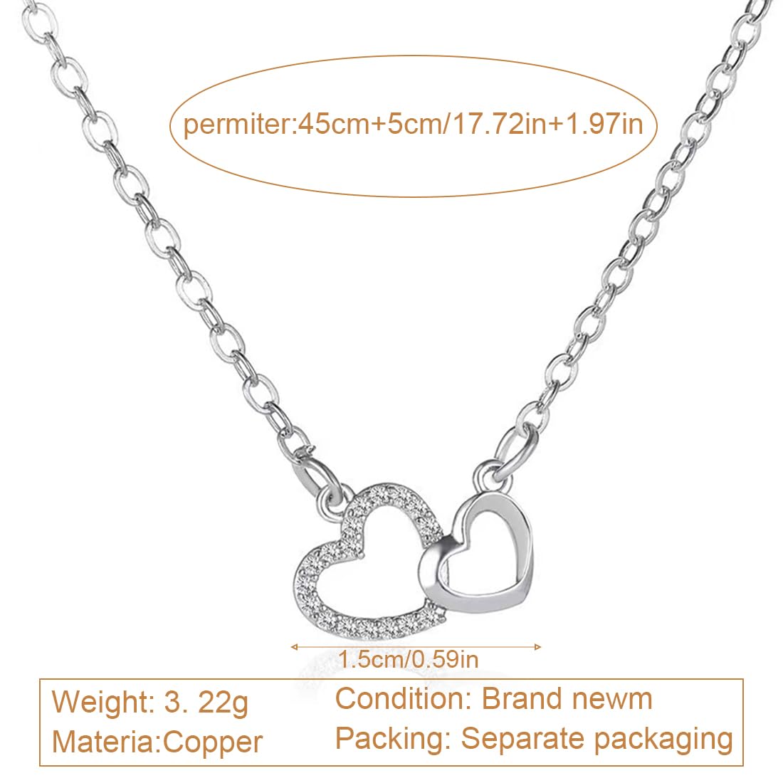 MenYiYDS - LADIES NECKLACE HEART NECKLACE 925 STERLING SILVER INTERTWINED HEARTS LADIES NECKLACE WITH PENDANT FOR GIRLS WOMEN,JEWELLERY SILVER 925 LADIES,5A ZIRCONIA,GIFTS FOR WOMEN