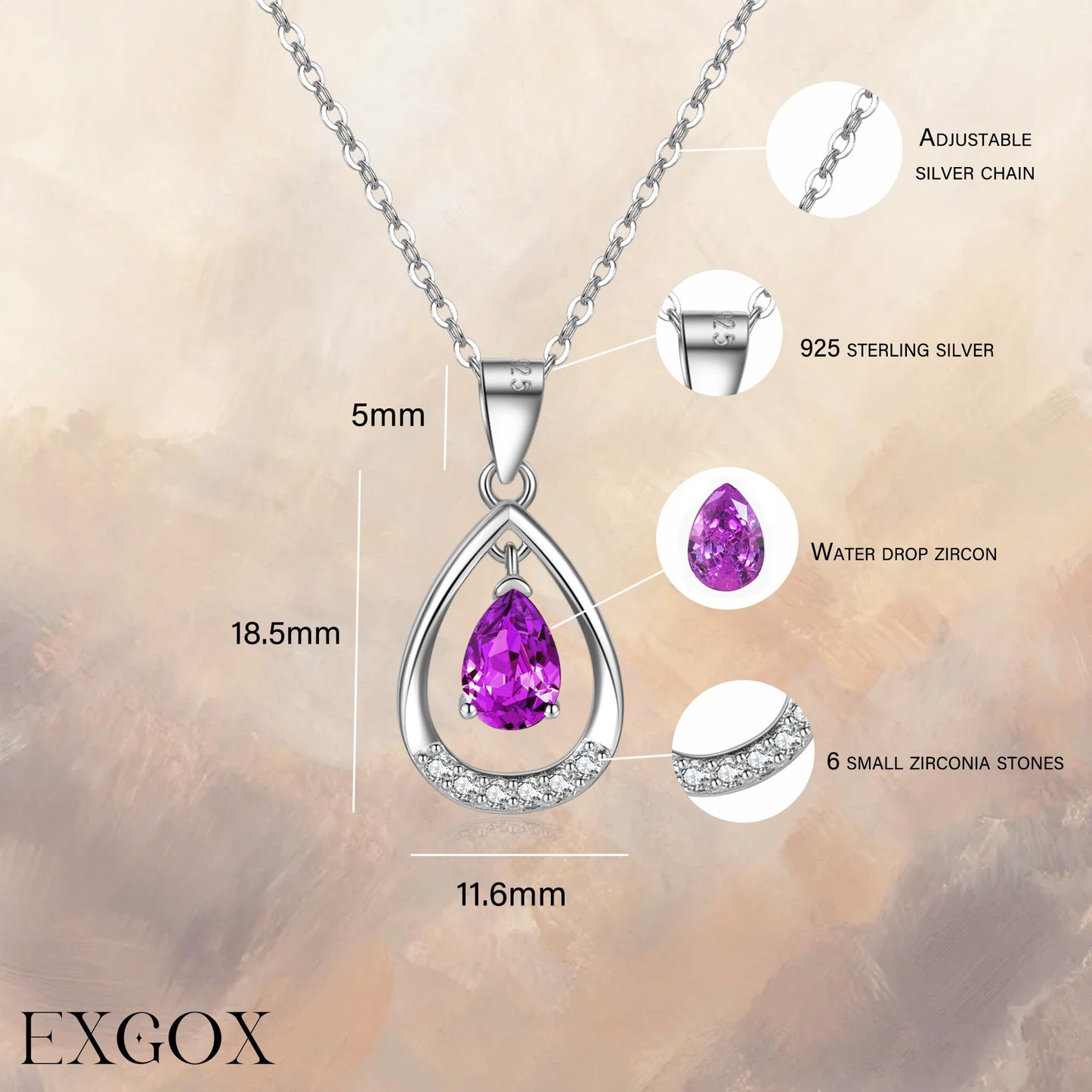 EXGOX Silver Necklace for Women 925 Sterling Silver Necklace Dainty Water Heart Silver Necklace Crystal Pendant Chain Necklace for Women Lady Gifts