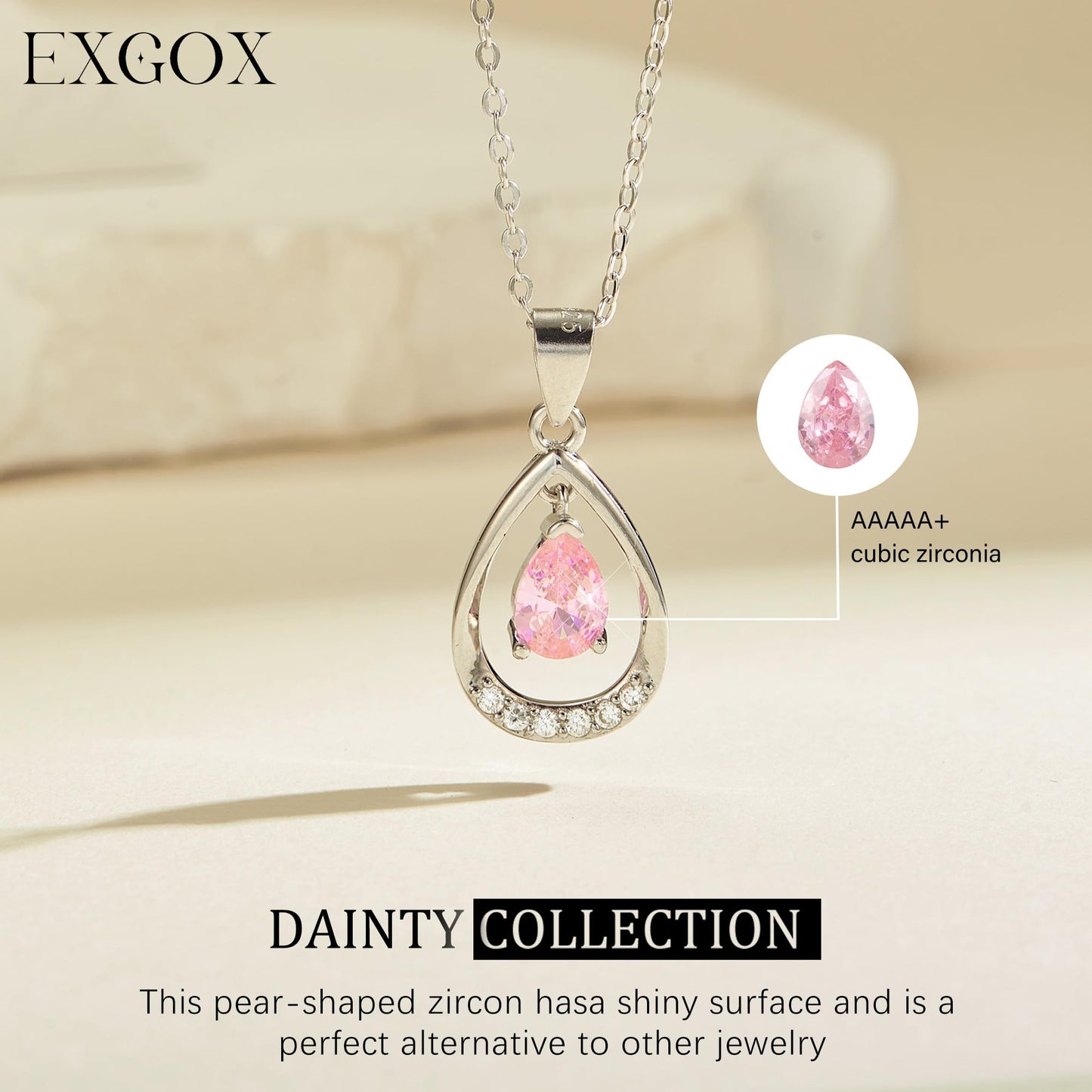 EXGOX Silver Necklace for Women 925 Sterling Silver Necklace Dainty Water Heart Silver Necklace Crystal Pendant Chain Necklace for Women Lady Gifts