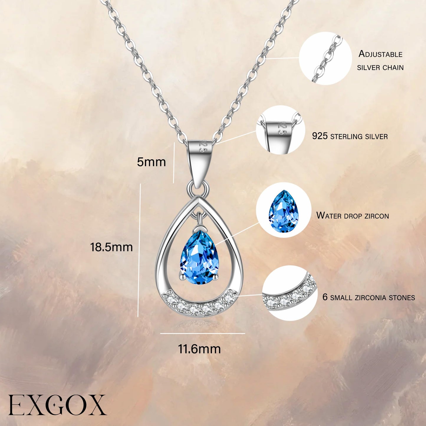 EXGOX Silver Necklace for Women 925 Sterling Silver Necklace Dainty Water Heart Silver Necklace Crystal Pendant Chain Necklace for Women Lady Gifts