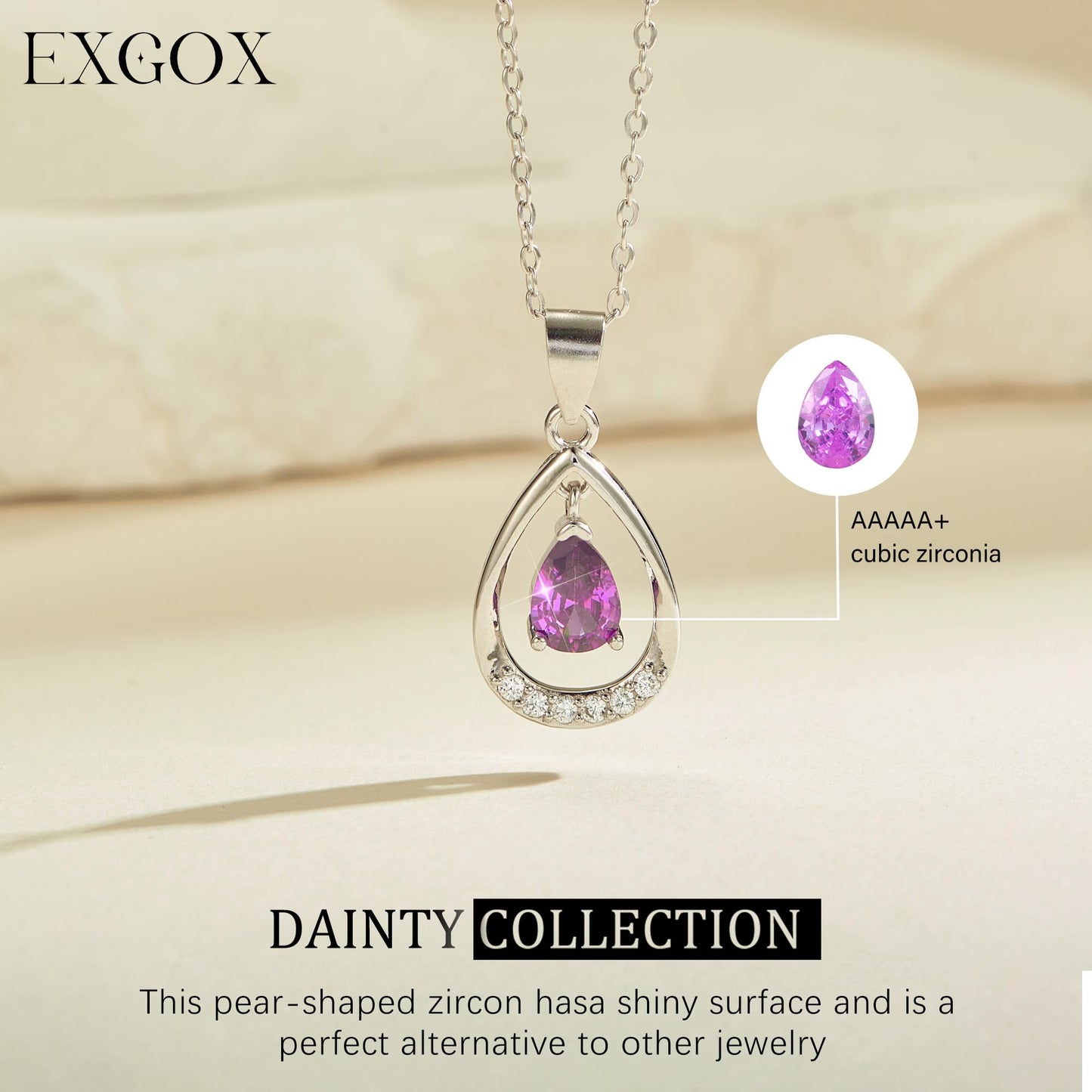 EXGOX Silver Necklace for Women 925 Sterling Silver Necklace Dainty Water Heart Silver Necklace Crystal Pendant Chain Necklace for Women Lady Gifts