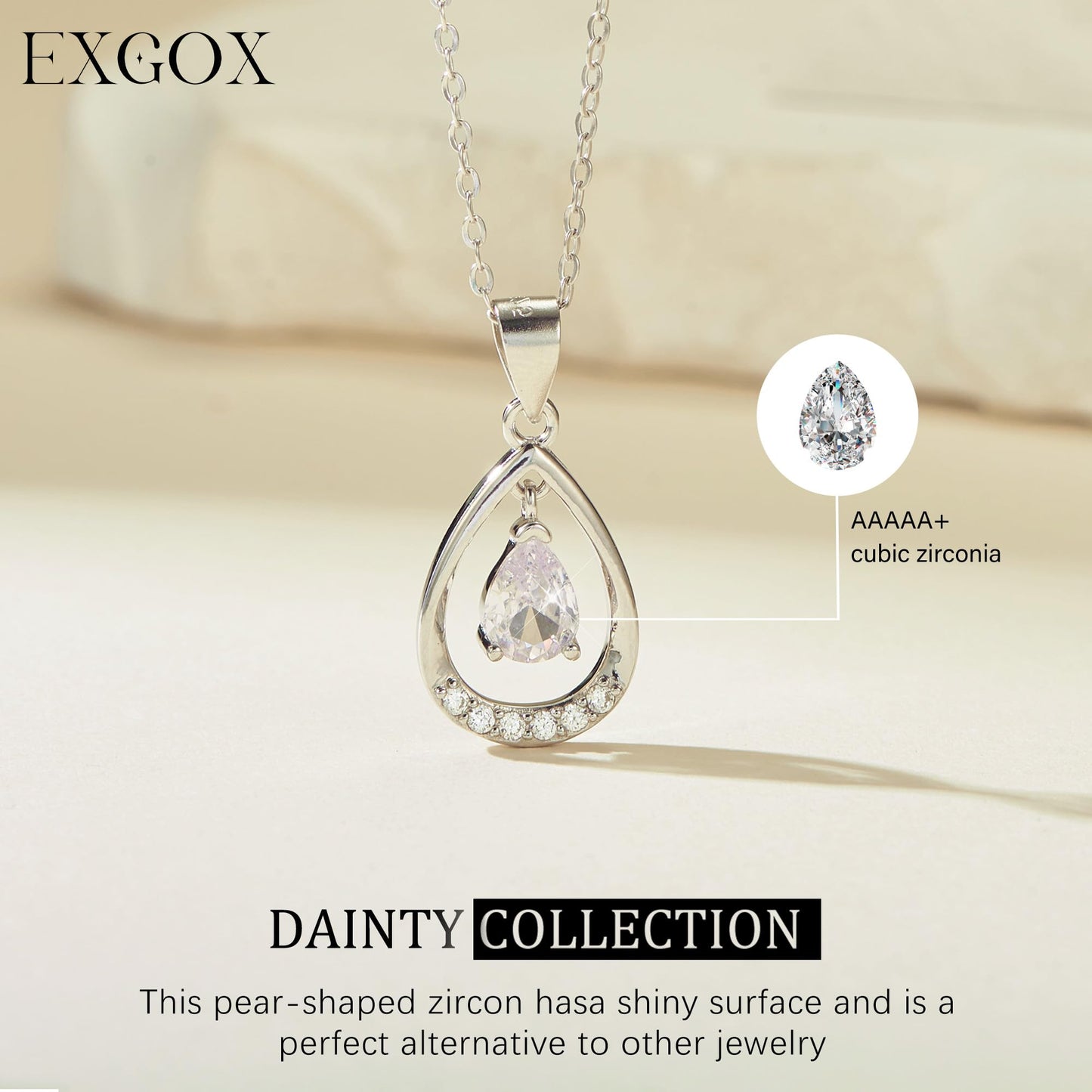 EXGOX Silver Necklace for Women 925 Sterling Silver Necklace Dainty Water Heart Silver Necklace Crystal Pendant Chain Necklace for Women Lady Gifts