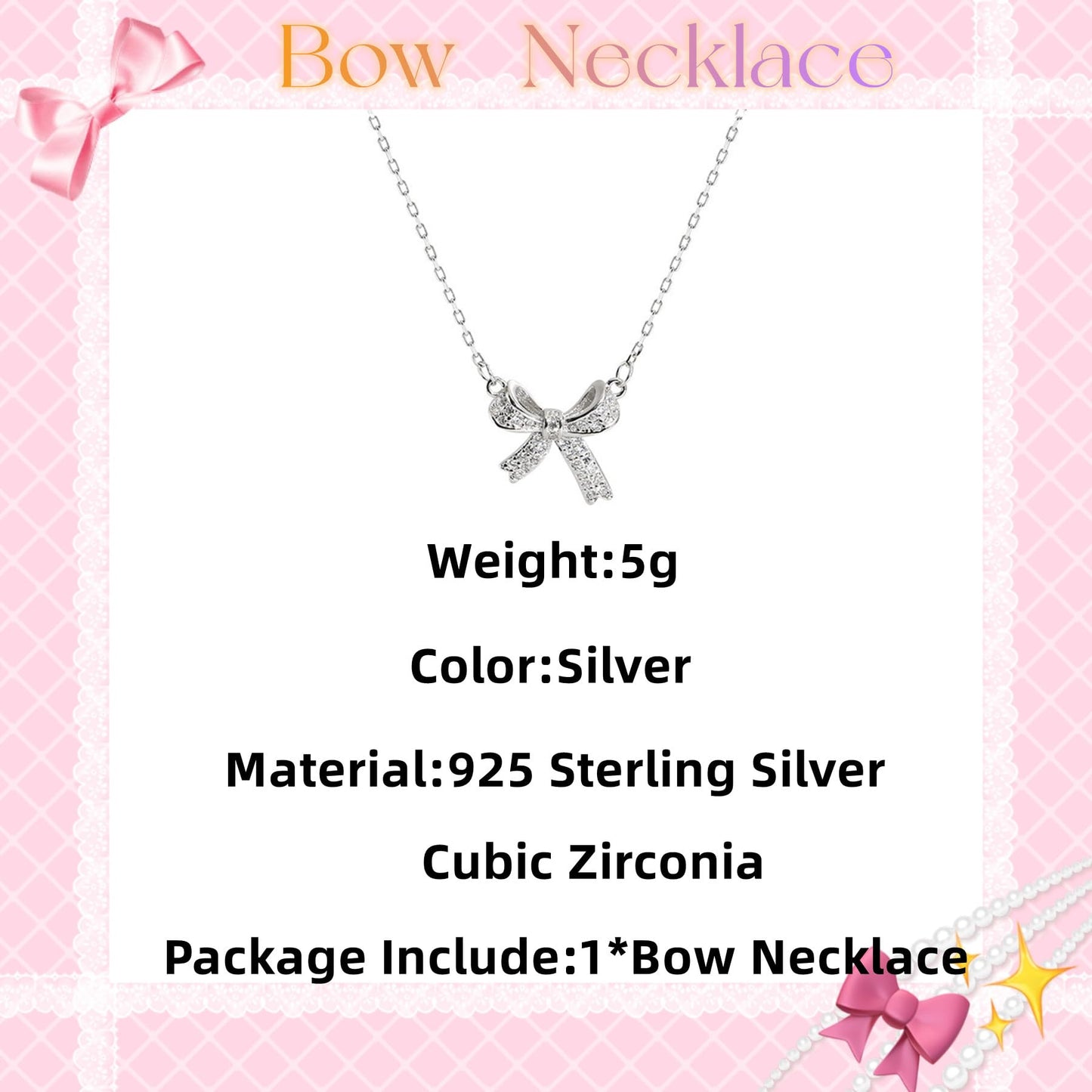 GAUEIOUR Bow Necklace,Butterfly Collarbone Necklace for Women,Light Luxury Sparkling Diamond Minimalist Design Necklace, Sterling Silver Bow Necklace for Women(Silver)