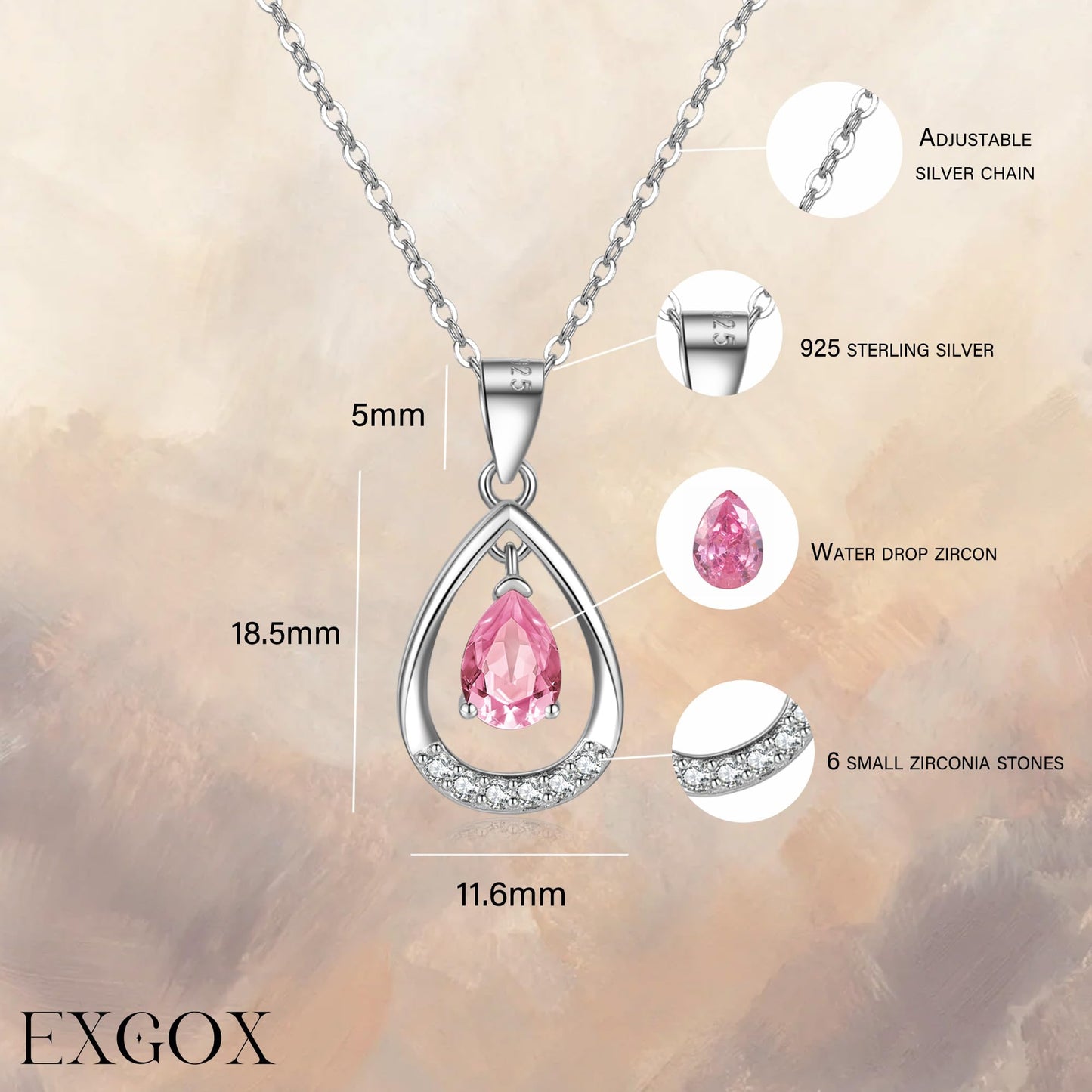 EXGOX Silver Necklace for Women 925 Sterling Silver Necklace Dainty Water Heart Silver Necklace Crystal Pendant Chain Necklace for Women Lady Gifts