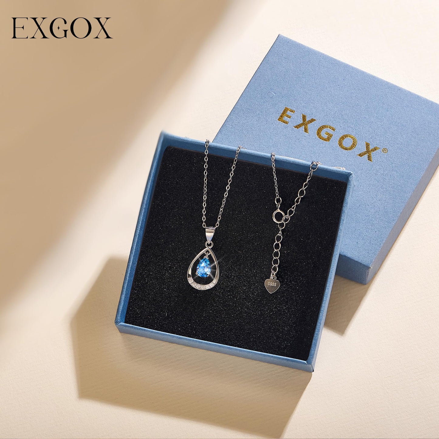 EXGOX Silver Necklace for Women 925 Sterling Silver Necklace Dainty Water Heart Silver Necklace Crystal Pendant Chain Necklace for Women Lady Gifts